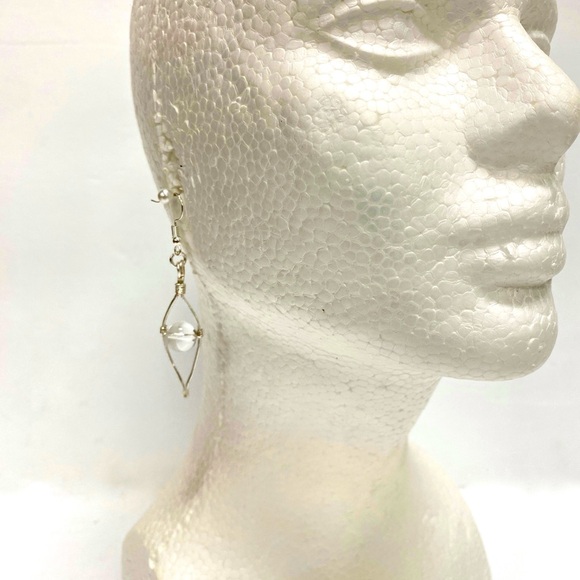 HANDMADE Genuine Clear Quartz Wrapped Dangle Earrings - Picture 2 of 9